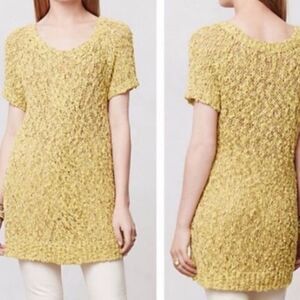 Moth Anthropologie Yellow Mustard Knitted Tunic Short Sleeve Earthy Trendy Boho